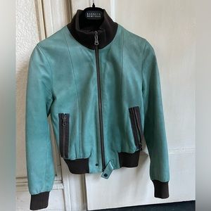 Jo No Fui Aqua Leather Bomber Baseball Jacket XXS